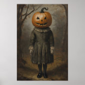 Victoriaans meisje met pompoenhoofd Halloween Wall Poster (Voorkant)
