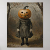 Victoriaans meisje met pompoenhoofd Halloween Wall Poster (Voorkant)