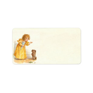  Victoriaans meisje met puppy Brundage Etiket