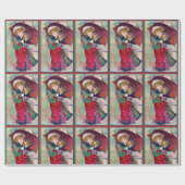 Victoriaans meisje met puppy kerst cadeaupapier (Vlak)