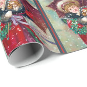 Victoriaans meisje met puppy kerst cadeaupapier (Rol Hoek)