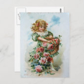 Victoriaans meisje met Rozen Briefkaart (Voorkant / Achterkant)