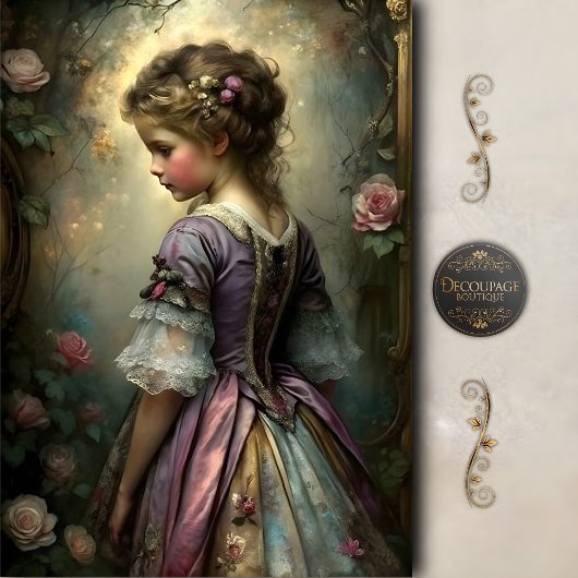 Victoriaans Meisje met Rozen Decoupage Tissuepapier
