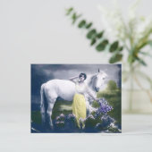 Victoriaans meisje met wit paard briefkaart (Staand voorkant)