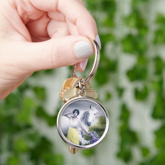 Victoriaans meisje met wit paard sleutelhanger (Hand)