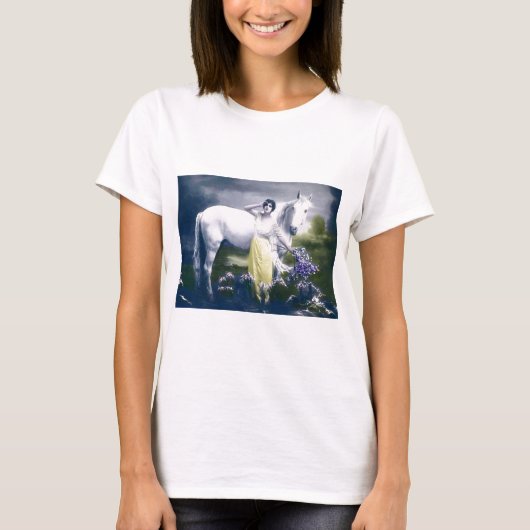 Victoriaans meisje met wit paard t-shirt (Voorkant)