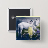 Victoriaans meisje met wit paard vierkante button 5,1 cm (Voorkant /achterkant)
