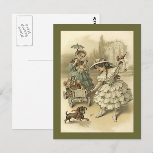  Victoriaans meisje op weg naar het Briefkaart van (Voorkant / Achterkant)