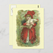  VICTORIAANS meisje: rode kleding en BRIEFKAART mo (Voorkant / Achterkant)