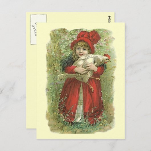  VICTORIAANS meisje: rode kleding en BRIEFKAART mo (Voorkant / Achterkant)