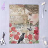  Victoriaans Meisje Rode Rozen & Raven Decoupage Tissuepapier (Craft)