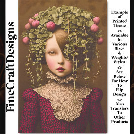 Victoriaans Meisje, Roze Buds Groene Wijnstok BF1  Tissuepapier