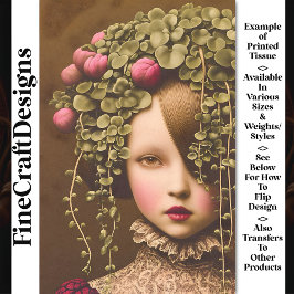 Victoriaans Meisje, Roze Buds Groene Wijnstok BF2  Tissuepapier