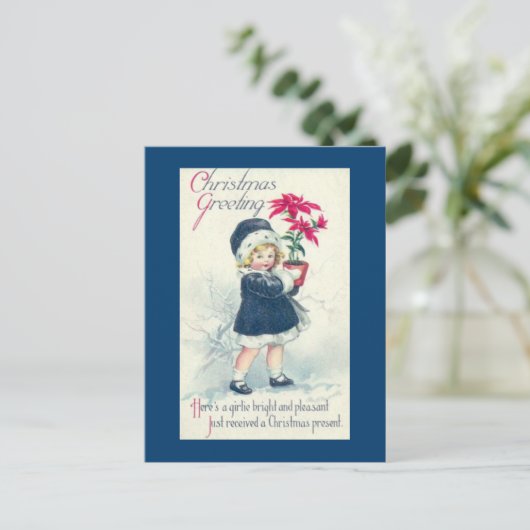 Victoriaans Meisje Vintage Kerst Briefkaart (Staand voorkant)