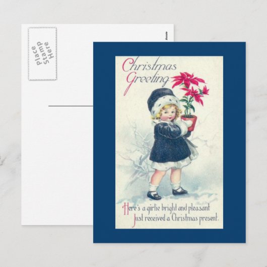 Victoriaans Meisje Vintage Kerst Briefkaart (Voorkant / Achterkant)