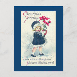Victoriaans Meisje Vintage Kerst Briefkaart