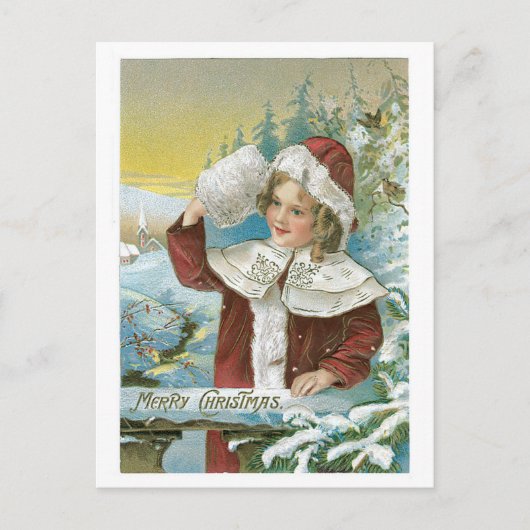 Victoriaans Meisje - Vrolijk Kerstfeest Feestdagenkaart (Voorkant)