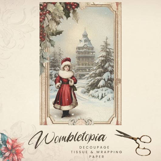  Victoriaans Meisje Winter Kerstmis Decoupage Tissuepapier