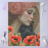 Victoriaans Meisje Zwarte Kat Rode Poppies Abstrac Tissuepapier (Craft)