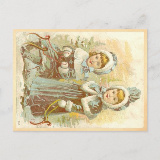 Victoriaans meisjes die gaan slapen briefkaart (Voorkant)