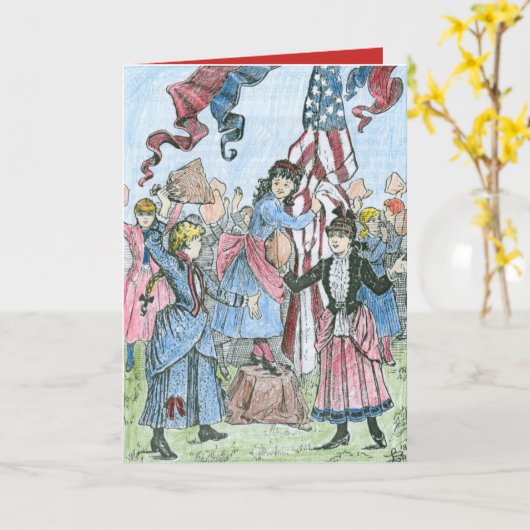 Victoriaans meisjes die vierde van juli-Citaat Kaart (Gele Bloem)