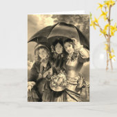 Victoriaans meisjes paraplu regenachtige dag Victo Kaart (Gele Bloem)