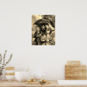 Victoriaans meisjes paraplu regenachtige dag Victo Poster (Keuken)