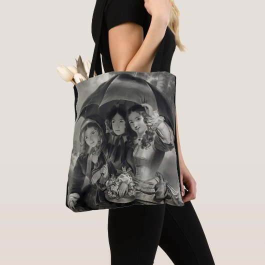Victoriaans meisjes paraplu regenachtige dag Victo Tote Bag (Dichtbij)