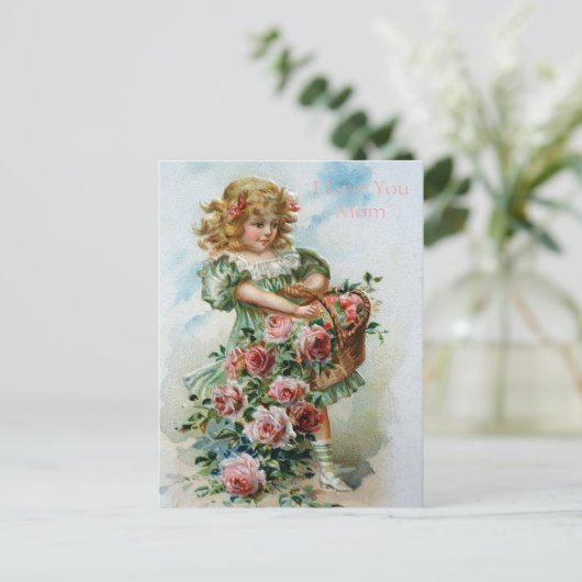 Victoriaans meisjesRozen Engels Liefde Mam Gardens Briefkaart (Staand voorkant)