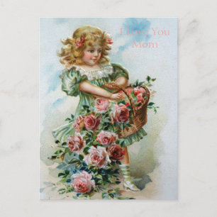 Victoriaans meisjesRozen Engels Liefde Mam Gardens Briefkaart