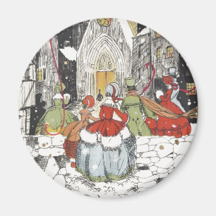 Victoriaans mensen die naar de kerk gaan met kerst magneet