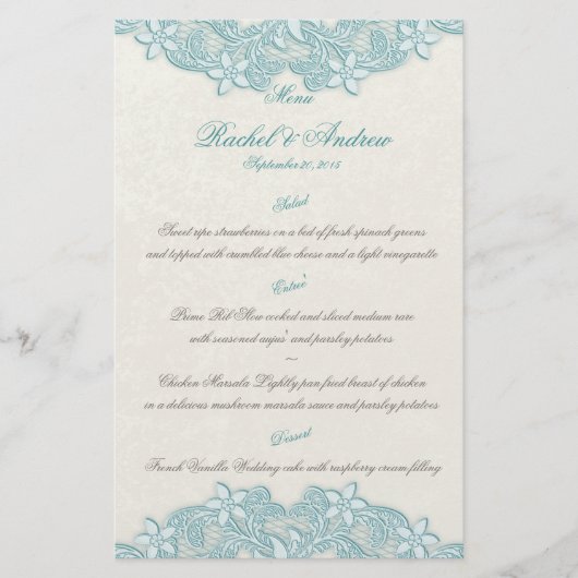Victoriaans menu Garden Aqua Ivory (Voorkant)
