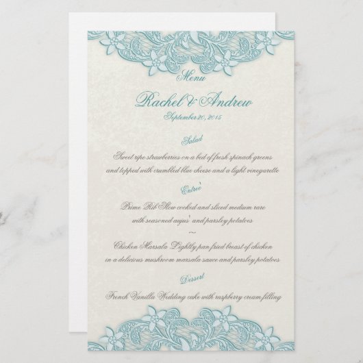 Victoriaans menu Garden Aqua Ivory (Voorkant / Achterkant)