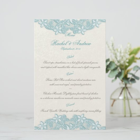 Victoriaans menu Garden Aqua Ivory (Staand voorkant)