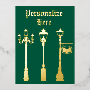 Victoriaans messing Lamp post lantaarn groen goud Folie Feestdagen Briefkaart