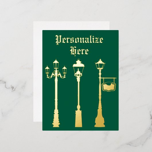 Victoriaans messing Lamp post lantaarn groen goud Folie Feestdagen Briefkaart (Voorkant / Achterkant)