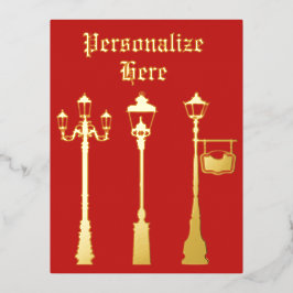 Victoriaans messing Lamp post lantaarn rood goud Folie Feestdagen Briefkaart