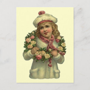VICTORIAANS met ROOS WREATH LEI BRIEFKAART