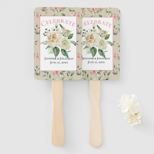  Victoriaans met White Roses Wedding Handwaaier (Voorkant en achterkant)