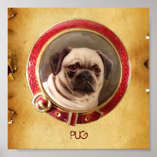 VICTORIAANS MINIATOIRE DOG PORTRAITS Pug Poster