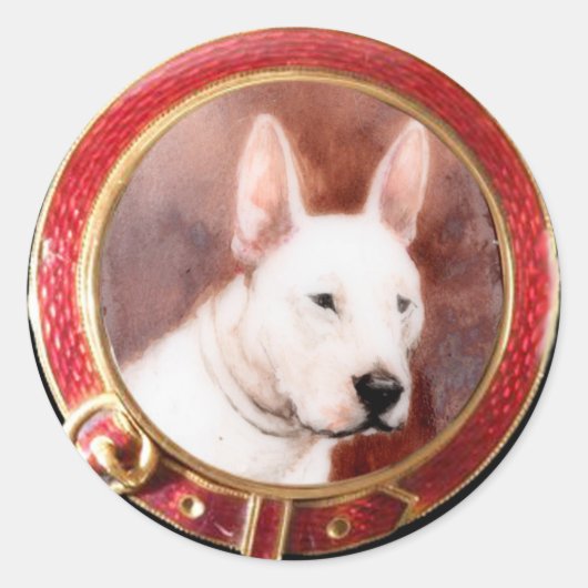 VICTORIAANS MINIATURE DOG PORTRAITS Bull Terrier Ronde Sticker (Voorkant)