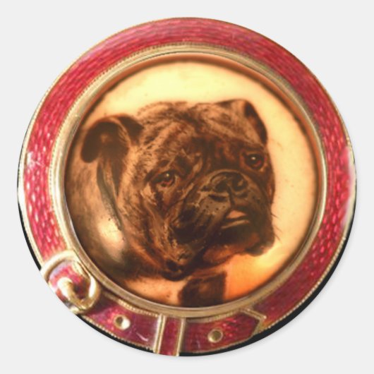 VICTORIAANS MINIATURE DOG PORTRAITS Bulldog Ronde Sticker (Voorkant)