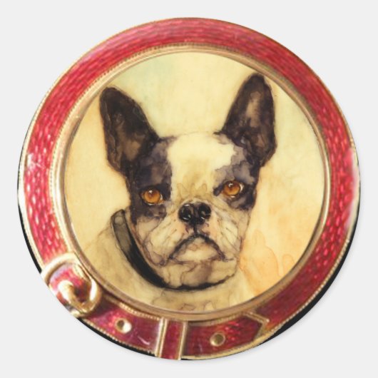 VICTORIAANS MINIATURE DOG PORTRAITS Franse Bulldog Ronde Sticker (Voorkant)