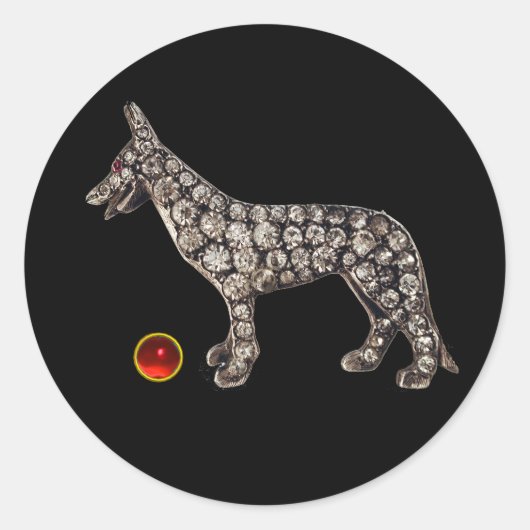 VICTORIAANS MINIATURE DOG PORTRAITS GERMAN SHEPHER RONDE STICKER (Voorkant)