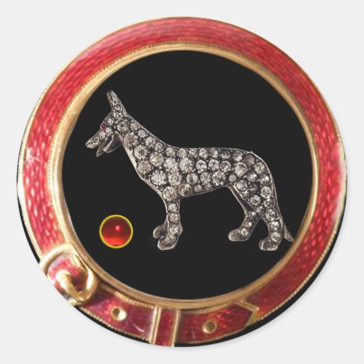 VICTORIAANS MINIATURE DOG PORTRAITS GERMAN SHEPHER RONDE STICKER (Voorkant)