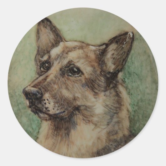 VICTORIAANS MINIATURE DOG PORTRAITS German Shepher Ronde Sticker (Voorkant)