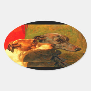 VICTORIAANS MINIATURE DOG PORTRAITS Greyhounds Ovale Sticker