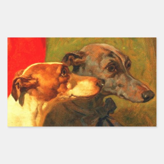 VICTORIAANS MINIATURE DOG PORTRAITS Greyhounds Rechthoekige Sticker (Voorkant)
