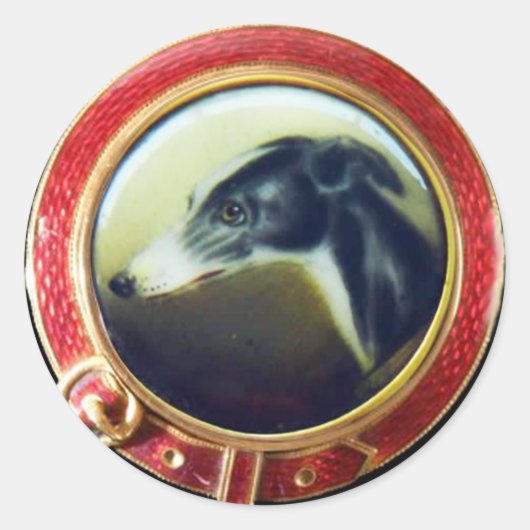 VICTORIAANS MINIATURE DOG PORTRAITS Irish Greyhoun Ronde Sticker (Voorkant)