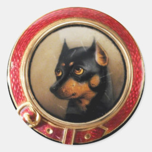 VICTORIAANS MINIATURE DOG PORTRAITS Pincher Ronde Sticker